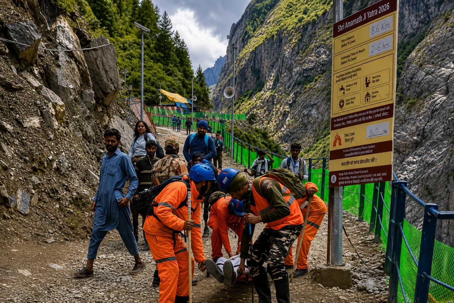 A signboard on the trail for the Shri Amarnath Ji Yatra