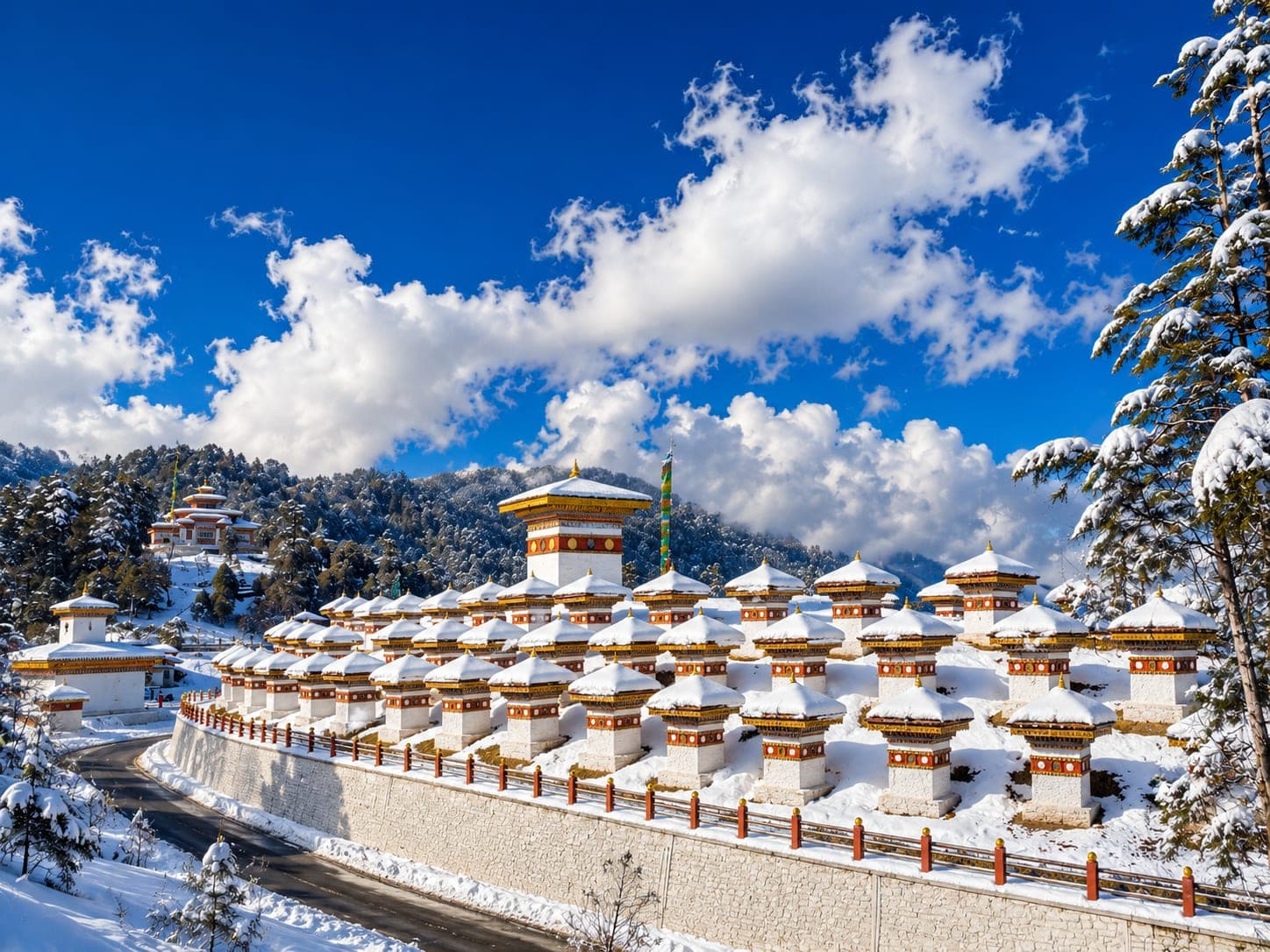 The 108 chortens at Dochula Pass, Bhutan