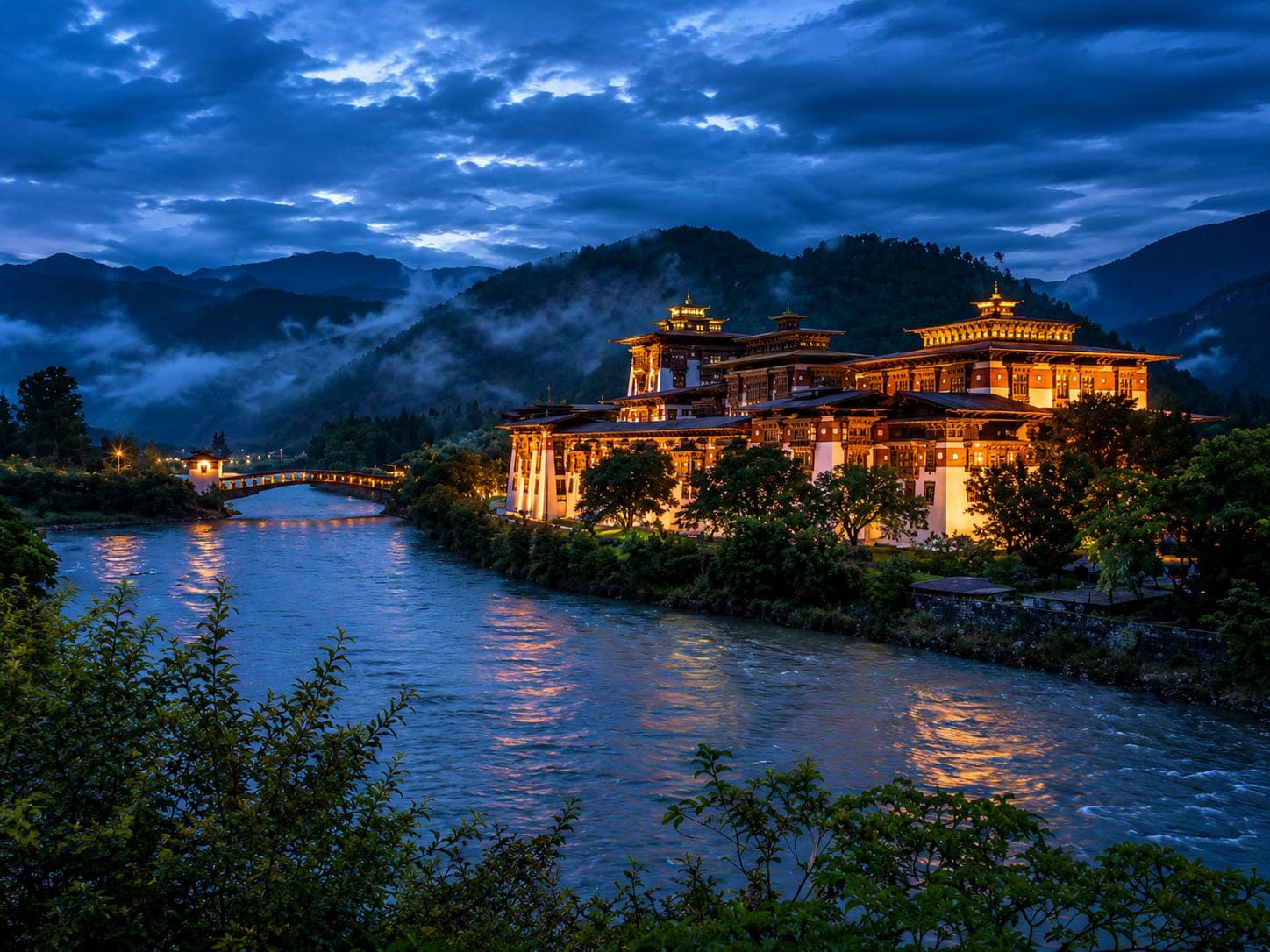 Punakha Dzong at the confluence of two rivers, Bhutan