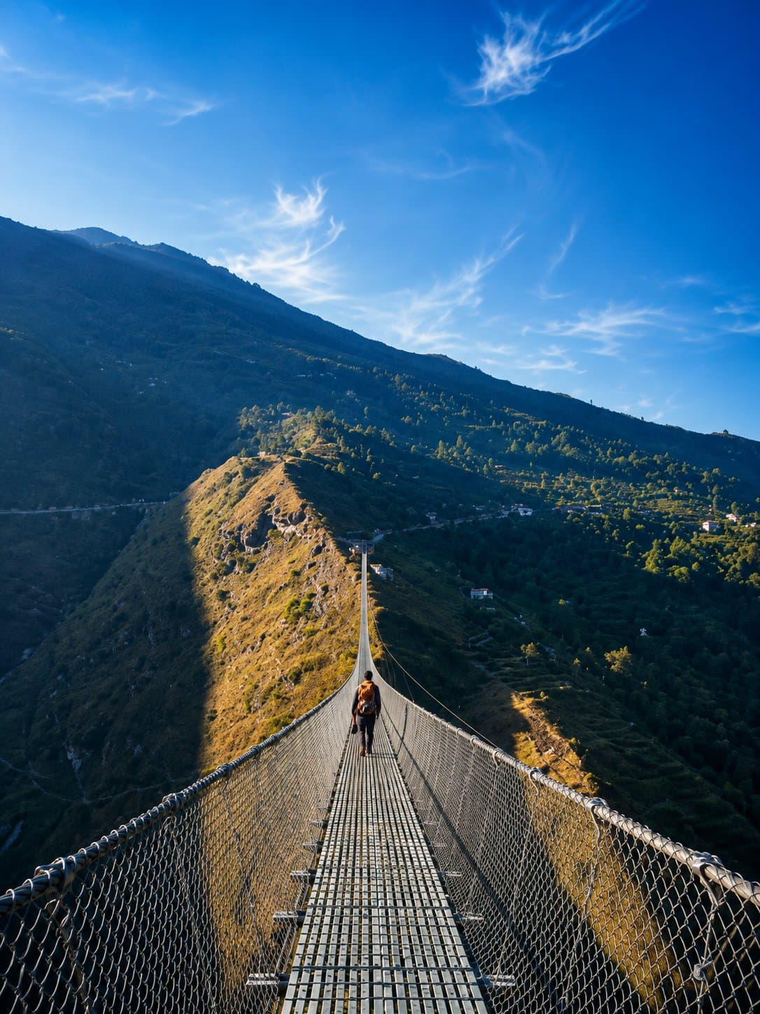 Crossing the international suspension bridge near Dharchula into Nepal