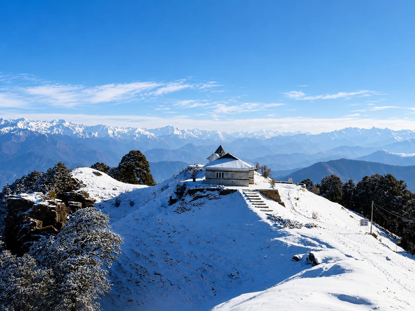 The snow-covered Hatu Peak temple near Narkanda, visited en route to Baga Sarahan