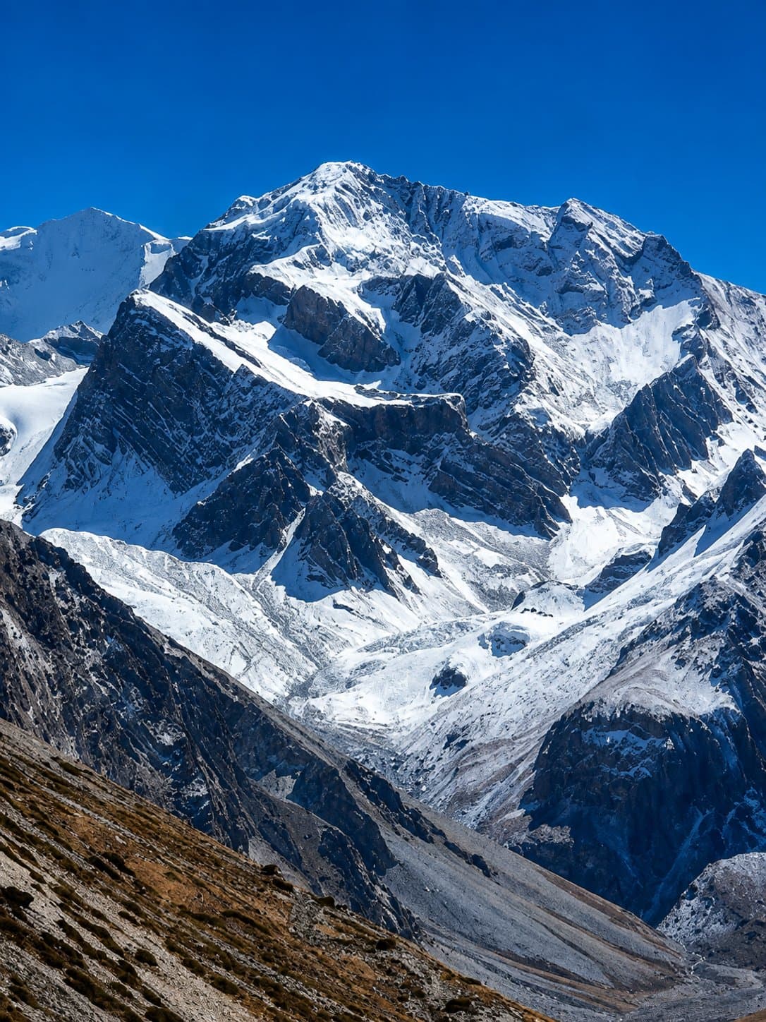 The snow-covered Om Parvat peak