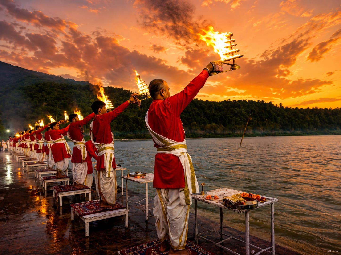 Ganga Aarti celebration at Parmarth Ghat, Rishikesh