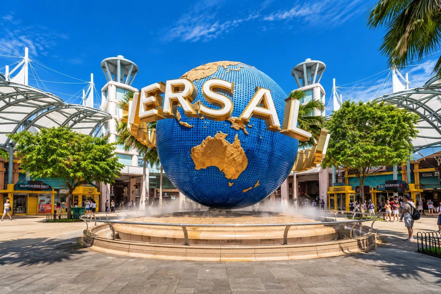 The rotating globe at the entrance to Universal Studios Singapore